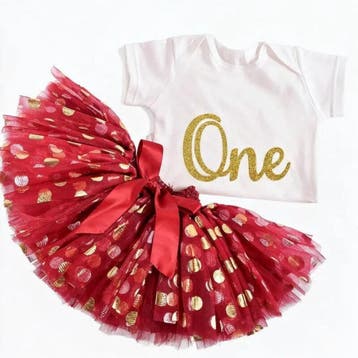Eerste verjaardag set Bordeaux White and Gold Dots deLuxe, Ophalen of Verzenden, Nieuw, Meisje, Jurkje of Rokje