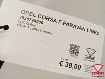 Opel Corsa F 19+ Paravan Paravent Links 9820794580, Auto-onderdelen, Carrosserie en Plaatwerk, Ophalen, Gebruikt, Opel, Motorkap
