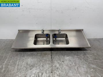 RVS Spoelblad Dubbele Spoelbakken met kraan 183 cm Horeca, Ophalen of Verzenden, Gebruikt