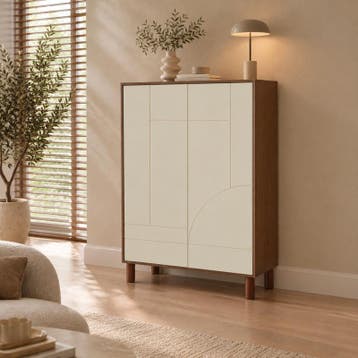 Wandkast met abstract design - beige/bruin - 75 x 35 x 115, Verzenden, Nieuw, 150 tot 200 cm
