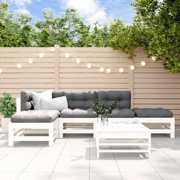 vidaXL 6-delige Loungeset massief grenenhout wit, Verzenden, Nieuw, 6 zitplaatsen, Loungeset