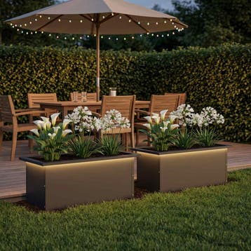 vidaXL Plantenbak met led 2 st Zwart 30 x 60 x 30 cm Staal, Verzenden, Nieuw, Metaal, 60 tot 100 cm