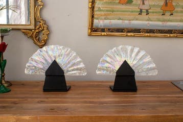 Nachtlampje (2) - iriserende parelmoeren waaier - Glas,