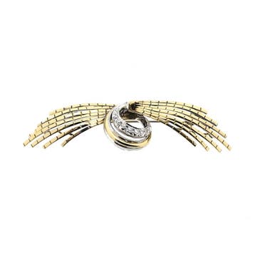 Bicolor gouden broche met diamanten; 0,60 ct., Sieraden, Tassen en Uiterlijk, Broches, Gebruikt, Ophalen of Verzenden, Met edelsteen