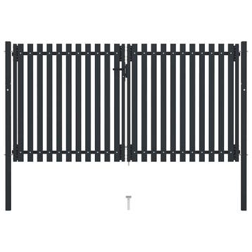 vidaXL Dubbele poort met deur staal 300x150 cm antraciet, Tuin en Terras, Tuinpoorten, Verzenden, Nieuw