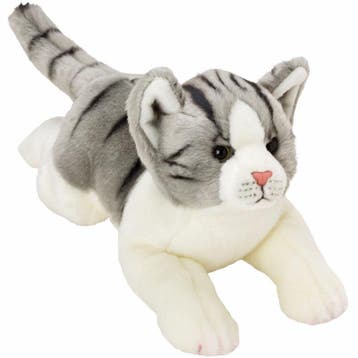 Pluche kat knuffel - grijs - liggend - 33 cm - poes, Verzenden, Nieuw