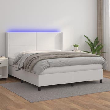 vidaXL Boxspring met matras en LED kunstleer wit 180x200 cm, Overige materialen, Eenpersoons, Verzenden, Wit