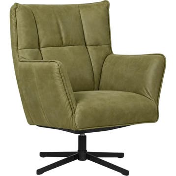 Leren draaifauteuil Lovely - Kenia Olive (olijf), Nieuw, Ophalen of Verzenden, 75 tot 100 cm, Eigentijds, Modern, Retro, Vintage