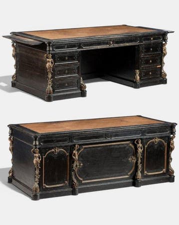 Large Napoleon III - Schrijftafel - Hout, Brons, Antiek en Kunst