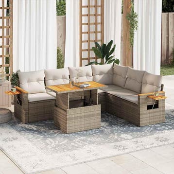 vidaXL 7-delige Loungeset met kussens poly rattan acacia, Verzenden, Nieuw, Loungeset