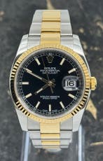 Rolex Datejust 36 – 116233 – Black Dial – 2017, Rolex, Polshorloge, Zo goed als nieuw, Goud