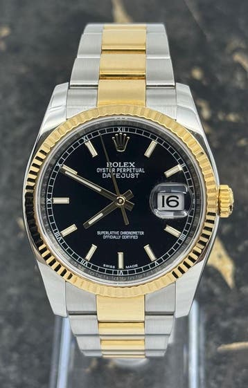 Rolex Datejust 36 – 116233 – Black Dial – 2017, Rolex, Polshorloge, Zo goed als nieuw, Goud