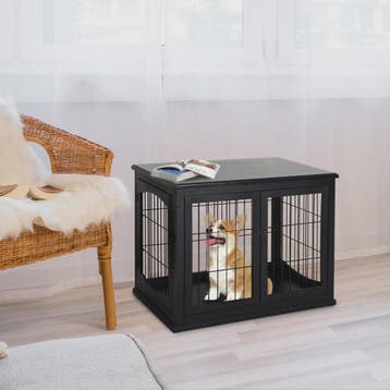 Hondenkooi Meubel met 3 Deuren - MDF - Max. 30 kg - Zwart, Verzenden, Nieuw