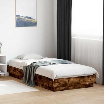 vidaXL Vloerbedframe Gerookt eiken 80 x 200 cm Bewerkt hout, Verzenden, Nieuw, Bruin, Hout