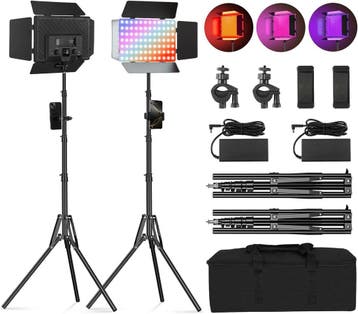 RGB Videolampen Set - Incl. Statief | 34% Korting, Ophalen of Verzenden, Zo goed als nieuw, Lamp of Flitsset