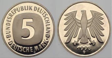 5 duitse Mark 1995 D 5 Mark Kursmunten Bondsrepubliek Dui..., Postzegels en Munten, Munten | Europa | Niet-Euromunten, Verzenden
