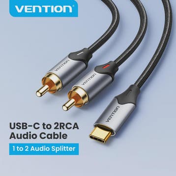 Vention USB-C naar 2x RCA Kabel (Y-Splitter) - 2m - Voor Tel, Verzenden, Nieuw
