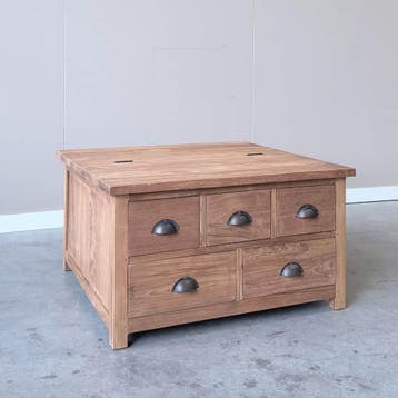 Vierkante salonkist met klep gerecycled teakhout, Ophalen of Verzenden, Nieuw