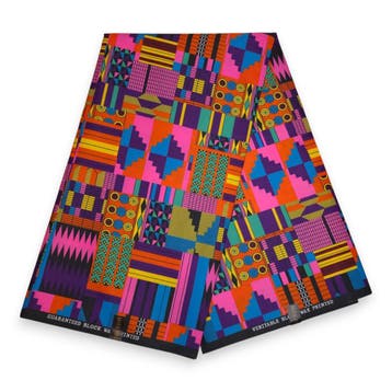 Afrikaanse wax print stof - Roze Multicolor Kente - Polycott, Hobby en Vrije tijd, Stoffen en Lappen, Ophalen of Verzenden, Nieuw