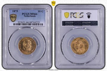 Gouden 10 gulden Willem III 1875 Overslag 1875 over 1874, Koning Willem III, Verzenden, Goud, Losse munt
