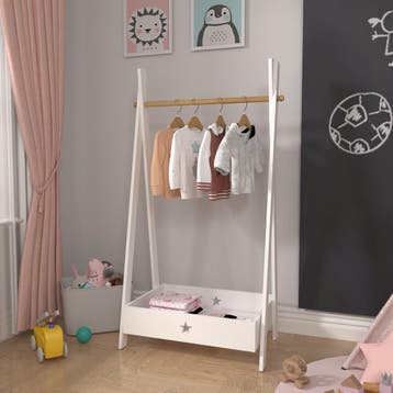 [en.casa] Kinder kledingrek Laxe 126x73x43 cm wit en houtkle, Kinderen en Baby's, Verzenden, Nieuw