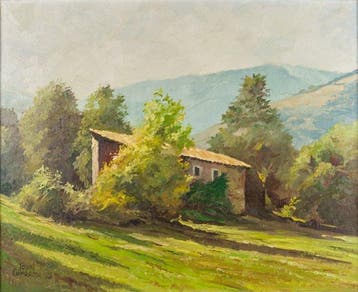 Joan Cordomí (1930) - Idyllic Rural Landscape with Masía