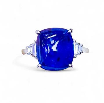 Ring Platina - 7.89ct. tw. Saffier - Diamant - koningsblauw, Nieuw