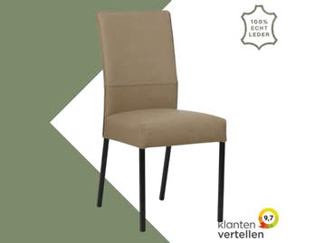 Leren eetkamerstoel Real - Granada Taupe (taupe/bruin) -, Huis en Inrichting, Stoelen, Bruin, Nieuw, Ophalen of Verzenden, Eén