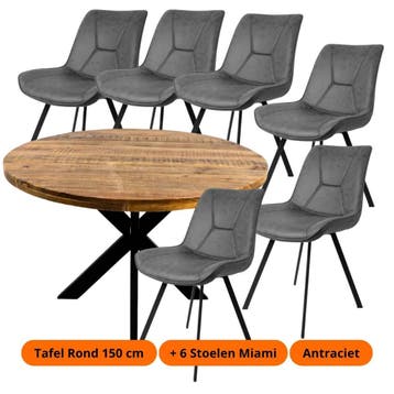 NIEUWE RONDE TAFEL MET 4 STOELEN ACTIE € 415.- COMBI-DEAL, Ophalen, Nieuw, 4 tot 6 stoelen