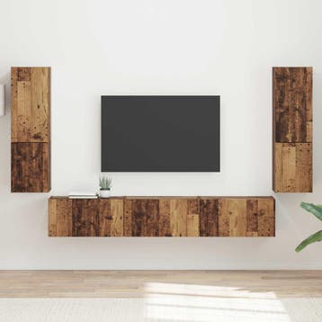 vidaXL Tv-meubelset 4 st Oudhout Bewerkt hout, Huis en Inrichting, Kasten | Televisiemeubels, Minder dan 50 cm, Verzenden, Nieuw