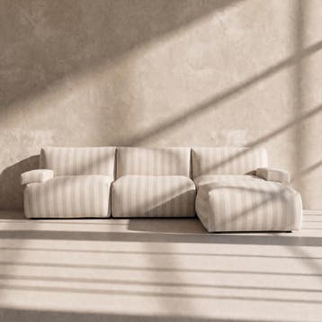 *WOONWINKEL* Modulaire Bank Met Hocker Strepen Beige Wit, Verzenden, Nieuw