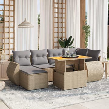 vidaXL 7-delige Loungeset met kussens poly rattan beige, Verzenden, Nieuw, Loungeset
