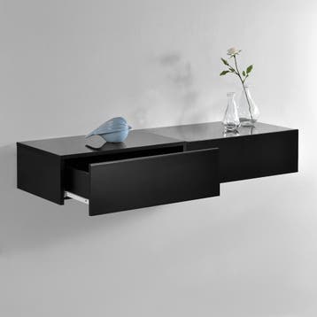 Wandplank met lade set van 2 zwevend 46x30x15 cm zwart glanz, Verzenden, Nieuw