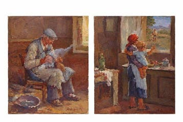 Sergio Difficili (1923) - Calzolaio al lavoro- Donna con in