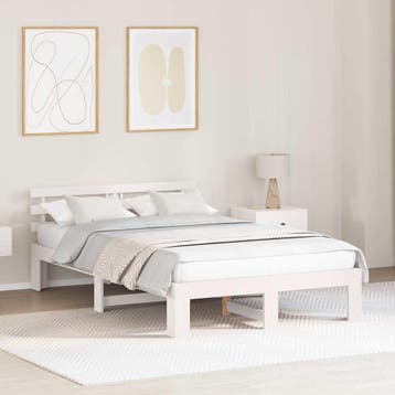 vidaXL Bedframe met hoofdeinde Wit 135 x 190 cm Massief, Verzenden, Wit, Nieuw, Twijfelaar