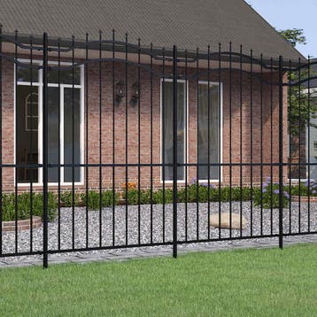 vidaXL Tuinhek Woerden met speerpunt zwart 240x175 cm staal, Verzenden, Nieuw, IJzer