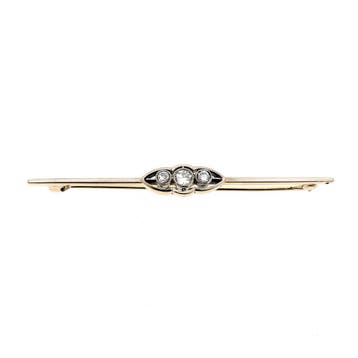 Gouden Art-deco bicolor broche met diamant; 0,26 ct., Sieraden, Tassen en Uiterlijk, Broches, Gebruikt, Ophalen of Verzenden, Met edelsteen