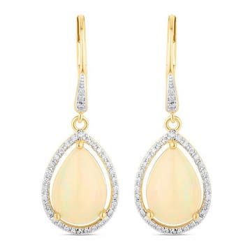 Oorbellen - 14 karaat Geel goud - 4.52ct. tw. Opaal -, Sieraden, Tassen en Uiterlijk, Nieuw