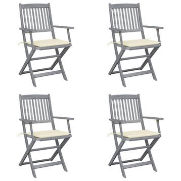 vidaXL Set van 4 klapstoelen met kussens, gemaakt van, Verzenden, Nieuw, Hout