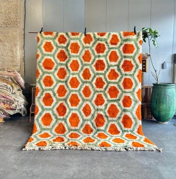 Beni Mrirt Berber Rug — Natural Wool, Honeycomb Pattern,, Nieuw