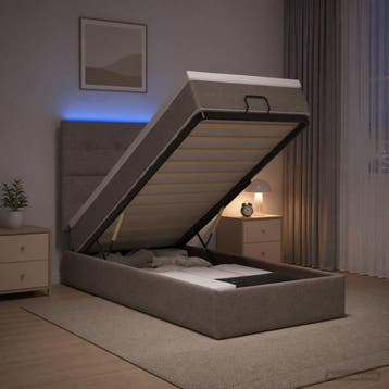 vidaXL Ottoman Bed met Matrassen en LED Taupe 90 x 190 cm, Verzenden, Nieuw, Eenpersoons