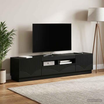 vidaXL LED tv-meubel HOORN 3 st Zwart Bewerkt hout, Minder dan 50 cm, Verzenden, Nieuw, Minder dan 100 cm