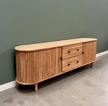 Tv-meubel Retro Chique - 200 cm breed - massief teakhout, Huis en Inrichting, 150 tot 200 cm, Teakhout, Nieuw, Ophalen of Verzenden