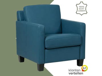 Leren fauteuil Smart - Toledo Turquoise (blauw) - Poten, Nieuw, Ophalen of Verzenden, Bohemian, Eigentijds, Modern, Retro, 50 tot 75 cm