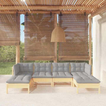 vidaXL 6-delige Loungeset met grijze kussens grenenhout, Verzenden, Nieuw, 6 zitplaatsen, Loungeset