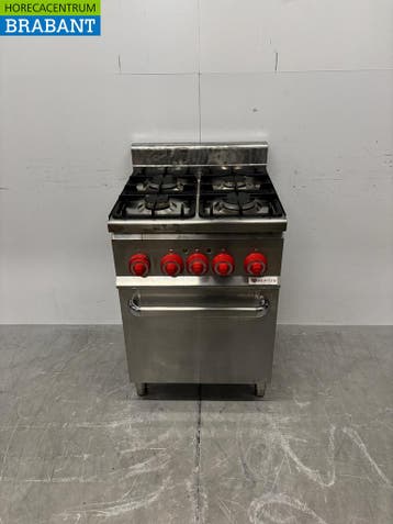 RVS Bertos 4 Pits Fornuis met oven 3 x 1/1 GN GAS + 230V, Ophalen of Verzenden, Gebruikt