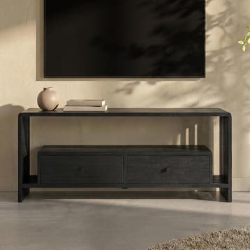 *WOONWINKEL* Zwart Tv-meubel Teak Latjes, Verzenden, Nieuw