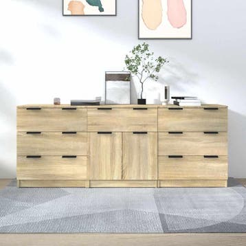 vidaXL 3-delige Dressoirs bewerkt hout sonoma eiken, Huis en Inrichting, Verzenden, Nieuw, Overige houtsoorten, Minder dan 50 cm