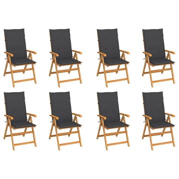 vidaXL Verstelbare klapstoelen met kussens, 8 stuks, massief, Verzenden, Nieuw, Hout