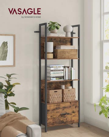 VASAGLE Industriële Boekenkast met Lade - 5 Lagen, Ladder De, Huis en Inrichting, Verzenden, Nieuw